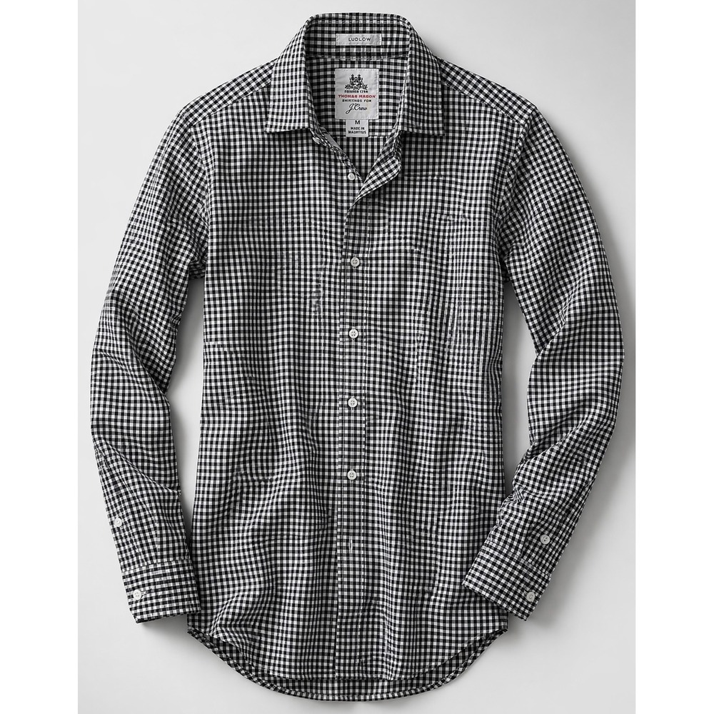 J.Crew Ludlow Thomas Mason Gingham Dress Shirt Mens Medium Black White Cotton